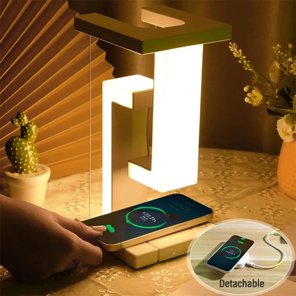 Novelty floating lamp with 10 W detachable wireless charger decorative light for bedroom/office