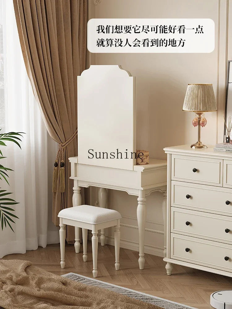 طاولة مكياج صغيرة على الطراز الكريمي من الخشب الصلب الفرنسي FT #3