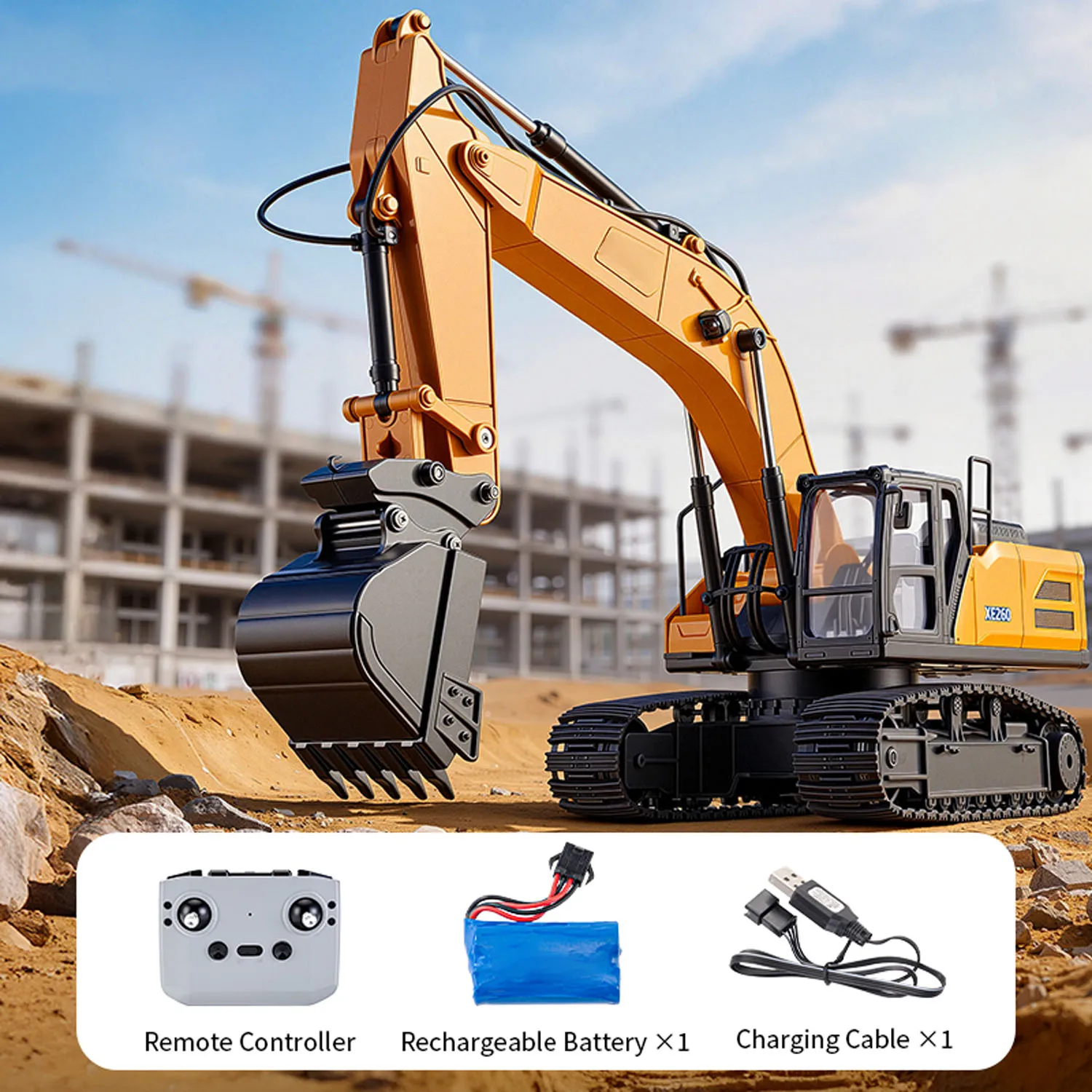 HUINA 1/24 XE1260 Electric RC Excavator Remote Control Digger RTR 360 Degree Rotation Model Metal Bucket Light Sound Vehicle Car