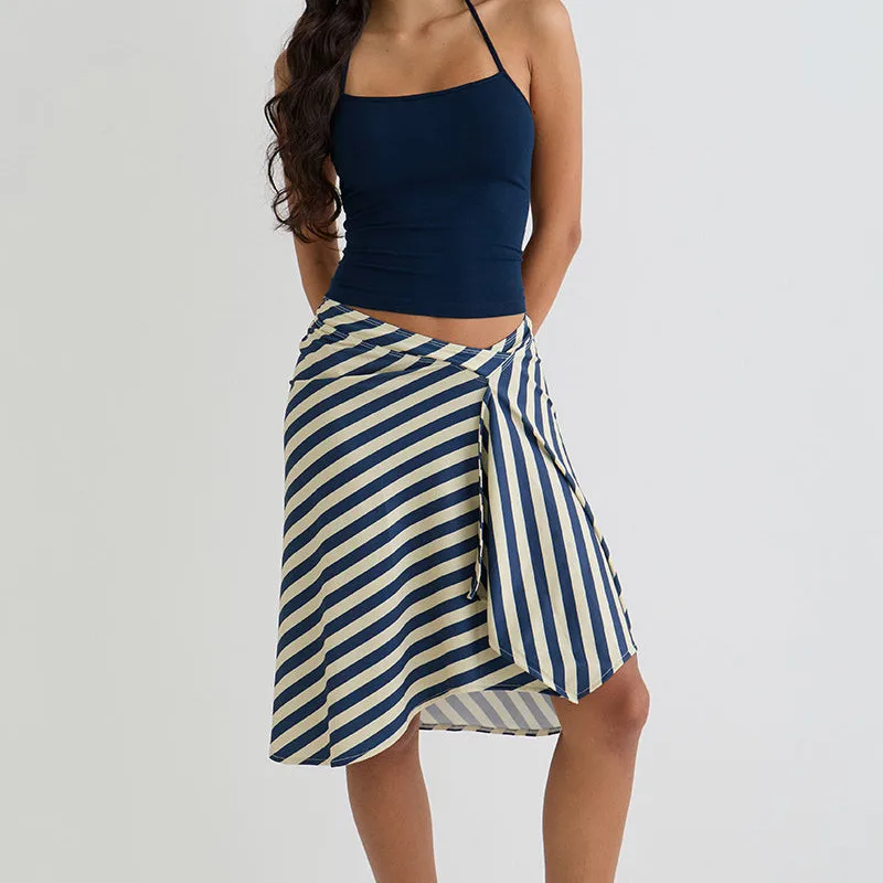 

Y2K Striped High Waist Skirts Casual Womens Summer Clothes Elegant Elastic Waist Asymmetrical Vintage Swing Skirt for Party Club