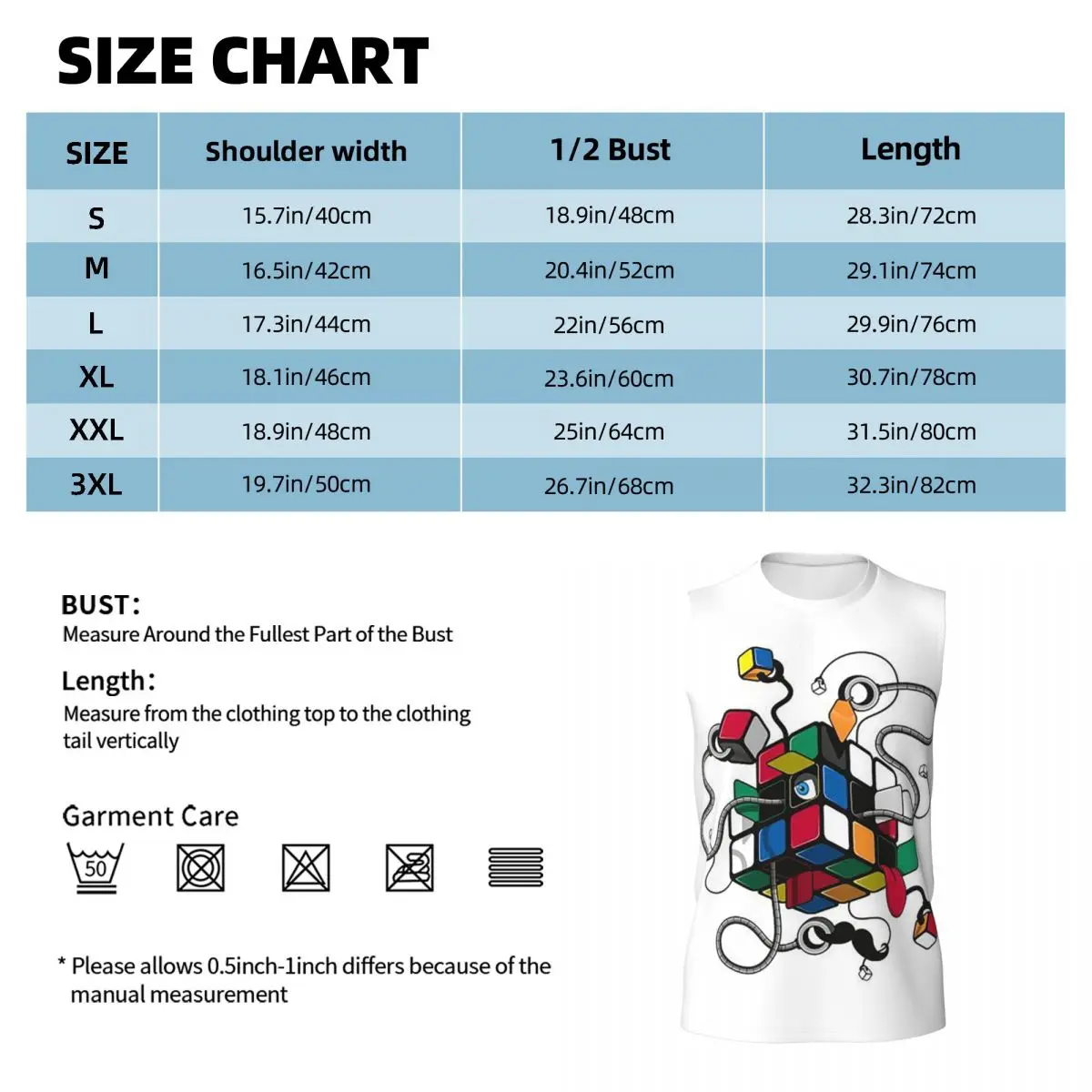 Rubix Rubiks Rubics Men Printed Sleeveless T-shirt Casual Hip Hop Street Style Beach Holiday Tank Tops