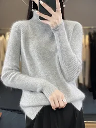 Autumn Winter 100% Mink Cashmere Women's Pullover Sweater Turtleneck Long Sleeve Cashmere Knitwear Soft Warm Korean Clothing Top