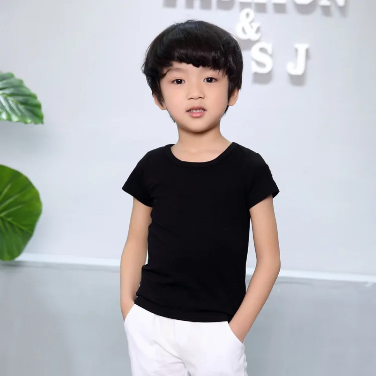 Classic Simple Style O-neck Boy Black and White T-Shirt /Children's Bottom Shirt 3460