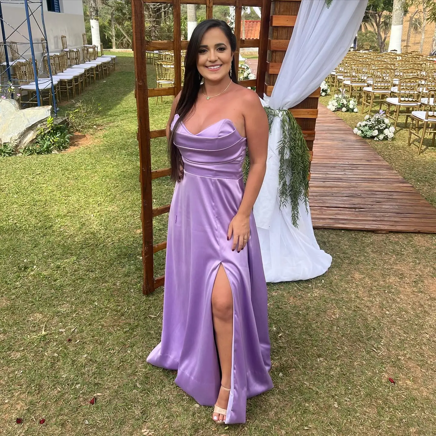 

Strapless V-neck Slit Bridesmaid Dresses Lavender Long A-line Pleat Wedding Guest Dress 2025 Women Backless Prom Party Gown