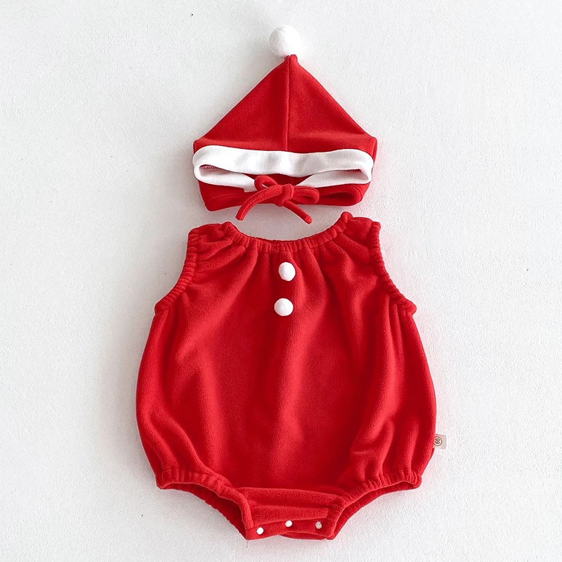 2024 Christmas Costume New Year Clothing Suit Infant Baby Boys Girls Jumpsuit Newborn Baby Boys Girls Thick Bodysuits+Hat