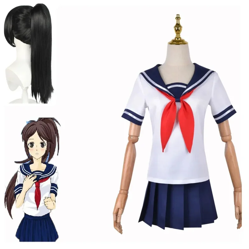 Gioco Yandere Simulator Ayano Aishi Cosplay Costume parrucca Jk scuola Sexy uniforme Halloween Set donna gonna Top Tie Socks Cos