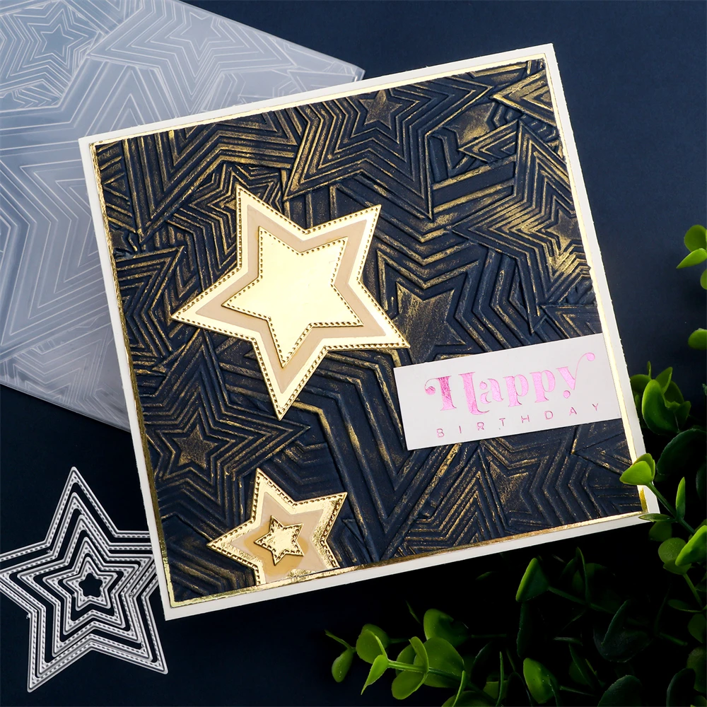 3D Embossing Folder Layered Star Square Background Stencil for DIY Scrapbooking Adding Texture Holiday Paper Card Crafting 5