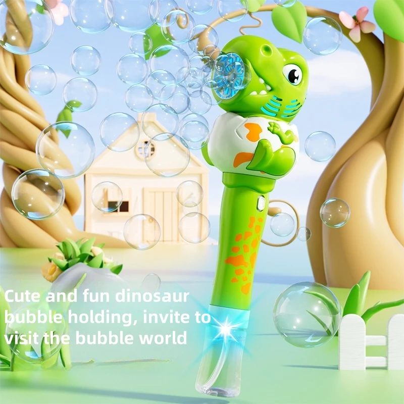 Máquina sopladora de burbujas de jirafa y dinosaurio de dibujos animados para niños, palo de burbuja de mano completamente automático, juguete de burbujas luminoso