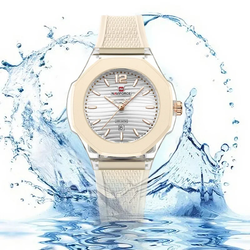 NAVIFORCE Woman Quartz Watch Waterproof Elegant Ladies Date Display Wristwatch Silicone Band Luxury Original Watches for Women