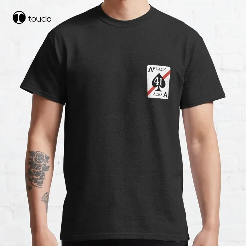 The Black Aces Classic Tomcat Fighter Vfa41 Squadron Navy T-Shirt Cotton Tee Shirt