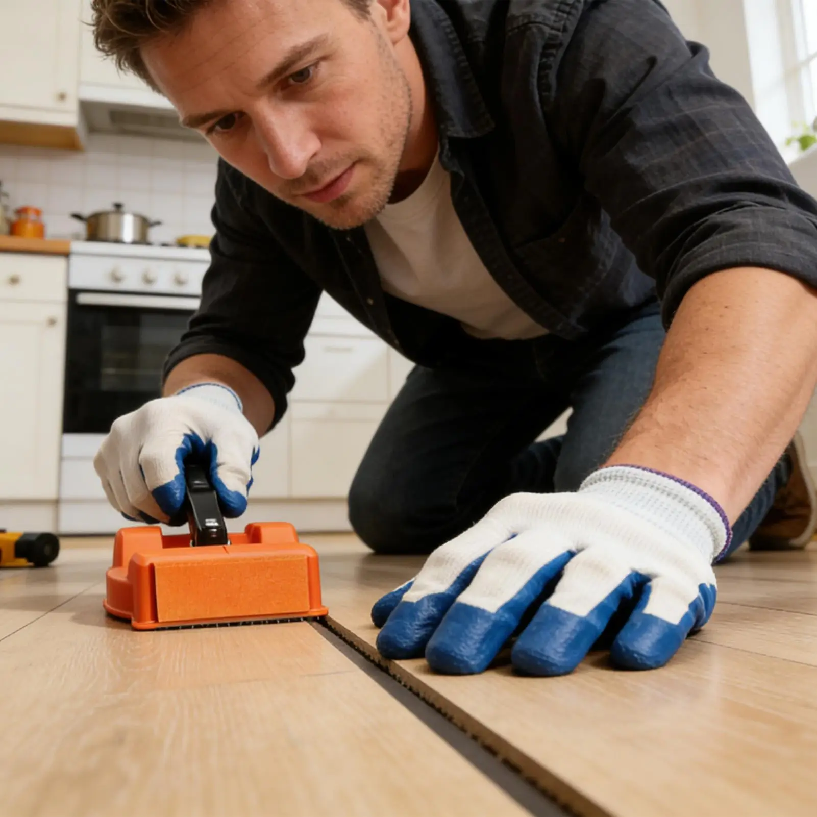 

Приспособление для выравнивания пола с присосками и резиновым молотком, профессиональный двусторонний инструмент для ламината и паркета