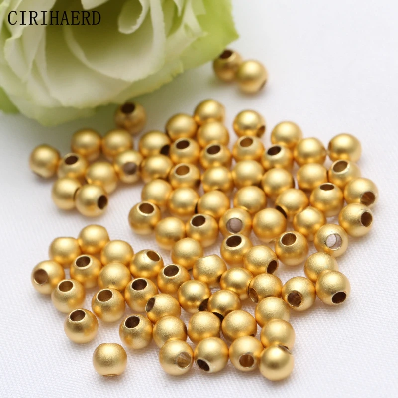 Wholesale 2.5/3/4/5/6mm Loose Bead 18K Sand Gold Plated Brass Glossy Ball Spacer Beads DIY Handmade Jewellery Making Supplies