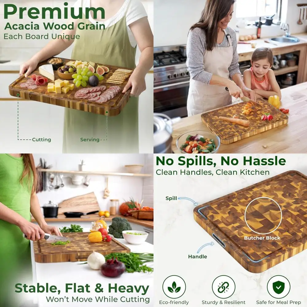 

Acacia Wood Cutting Boards 20x15x1.25 - Large Chopping Blocks with Compartments, Grooves, and Handles for Kitchen Prep and Home
