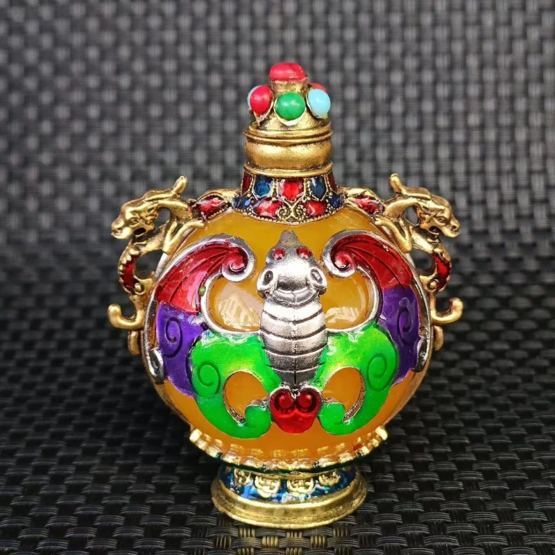 Botella de rapé de imitación tibetana antigua, adornos de artesanía de cloisonné desgastados, bendición a la vista, miscelánea