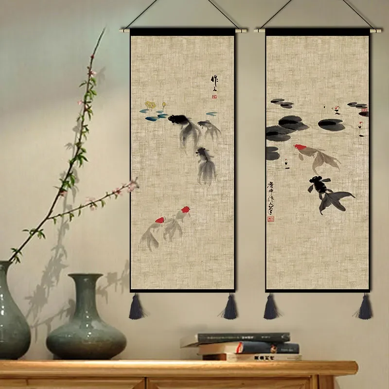 Ink Chinese Style Hanging Canvas Art Study Bedroom Decor Painting Living Room Hallway Tapestry Bedside Background Wall Painting