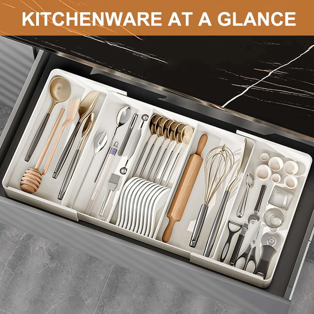 Tableware Storage Tray Drawer Organiser for Kitchen Expandable Cutlery Tray Knife Fork And Spoon Separator Organizer Drawer