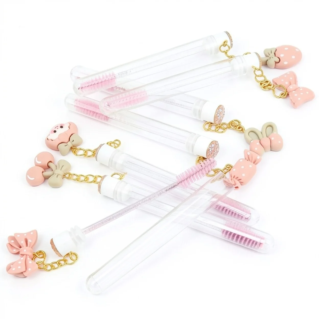 Cute Tube Mascara Wands Pink Pendant Portable Eyelash Brushes Dustproof Lash Extension Applicator Lash Cleaning Makeup Tools