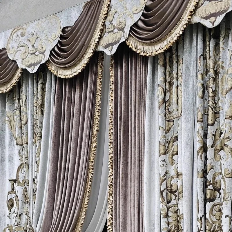 French Rococo Curtains for Living Room Bedroom Villa Luxury High-end Imported Silk Velvet American European Curtains Custom Size