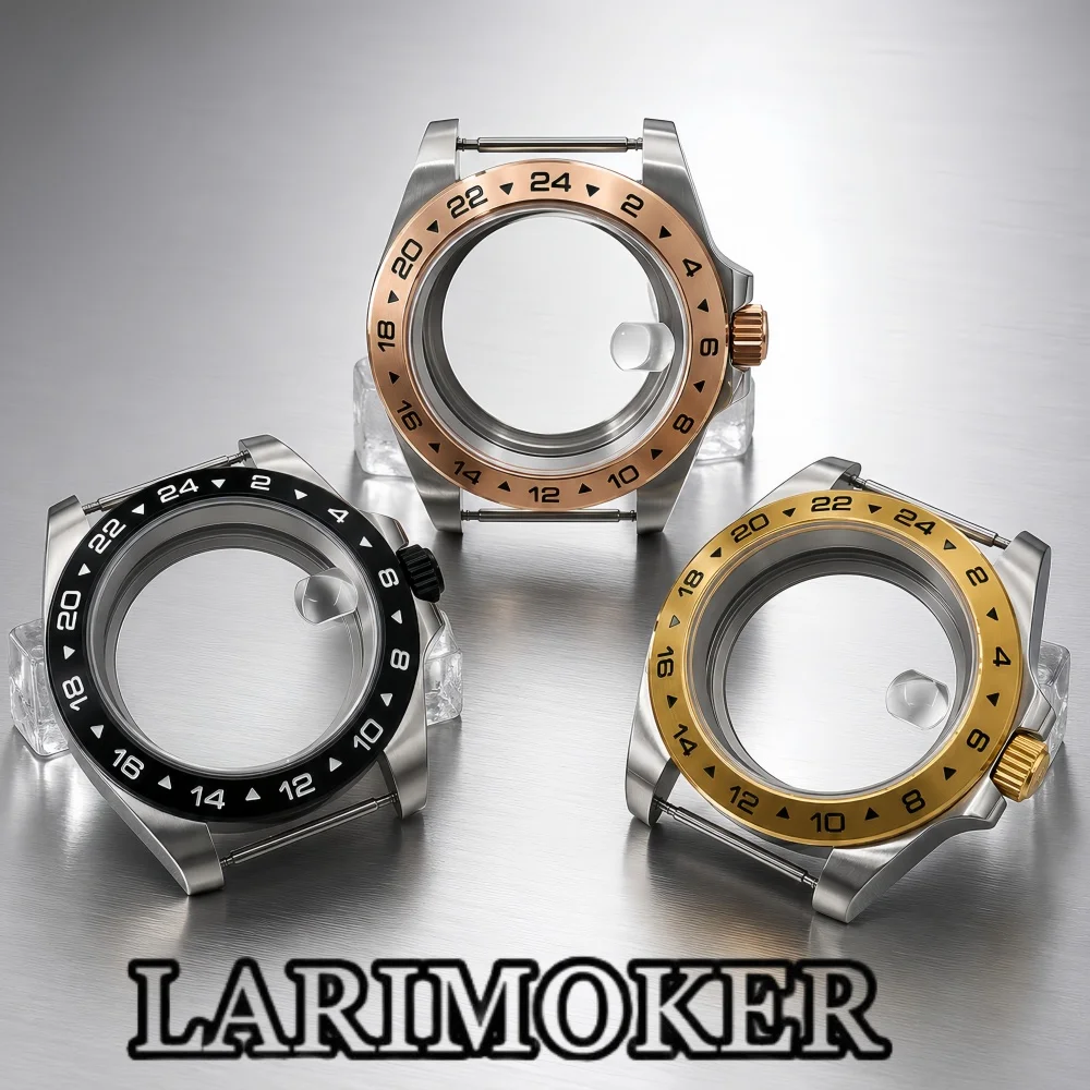 

LARIMOKER 40mm Watch Case Silver Gold Rose Gold Black Sapphire Glass Stainless Steel Fit NH34-NH39 ETA2824 PT5000 Movement Parts