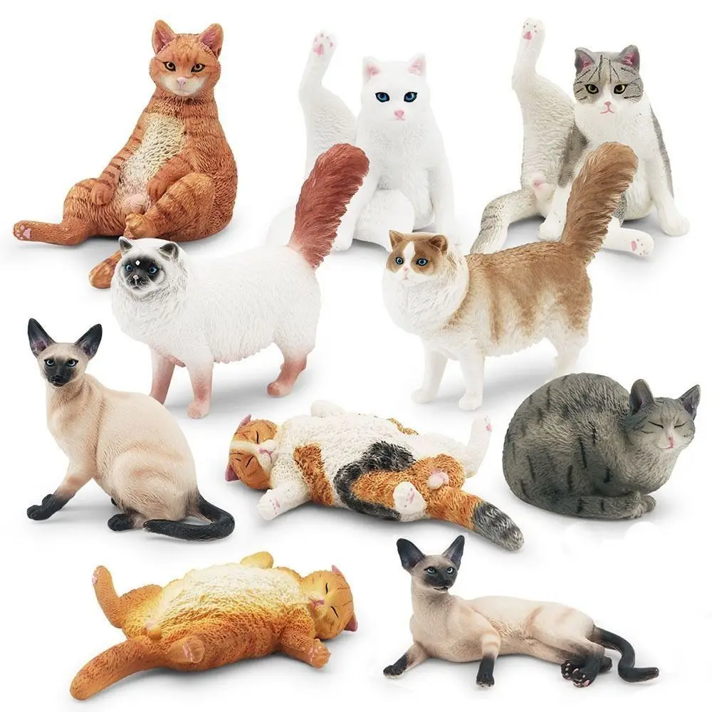 Cute PVC Simulation Cat Model Siamese Ragdoll Persian Cat Lifelike Realistic Pet Figurines Cat Statue Ornament Car Decoration