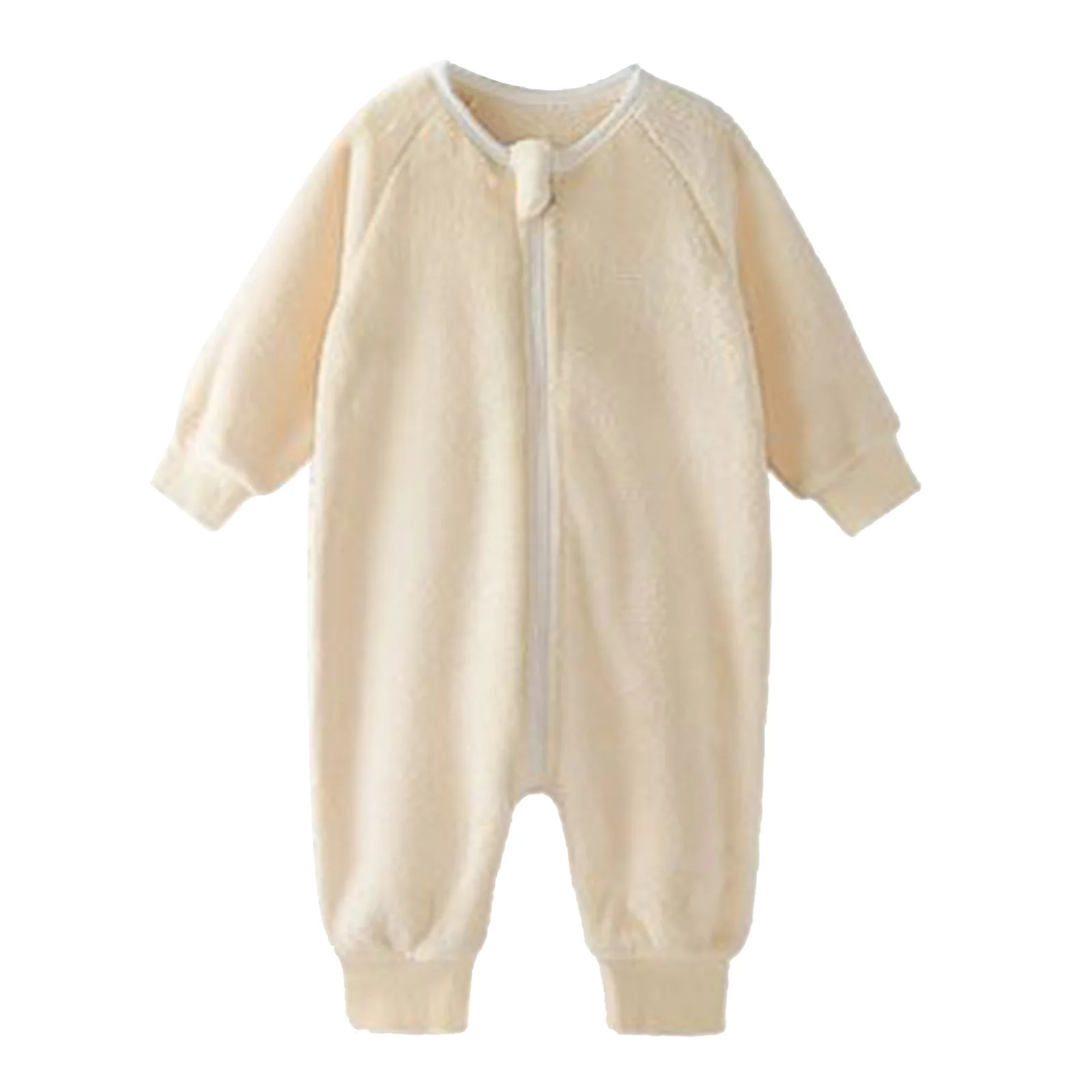 ملابس أطفال أولادي وبناتي رومبير من الفلانيل ملابس منزلية للخريف والشتاء بأكمام طويلة بلون سادة وسحاب بذلة ملابس نوم ملابس للاستلقاء