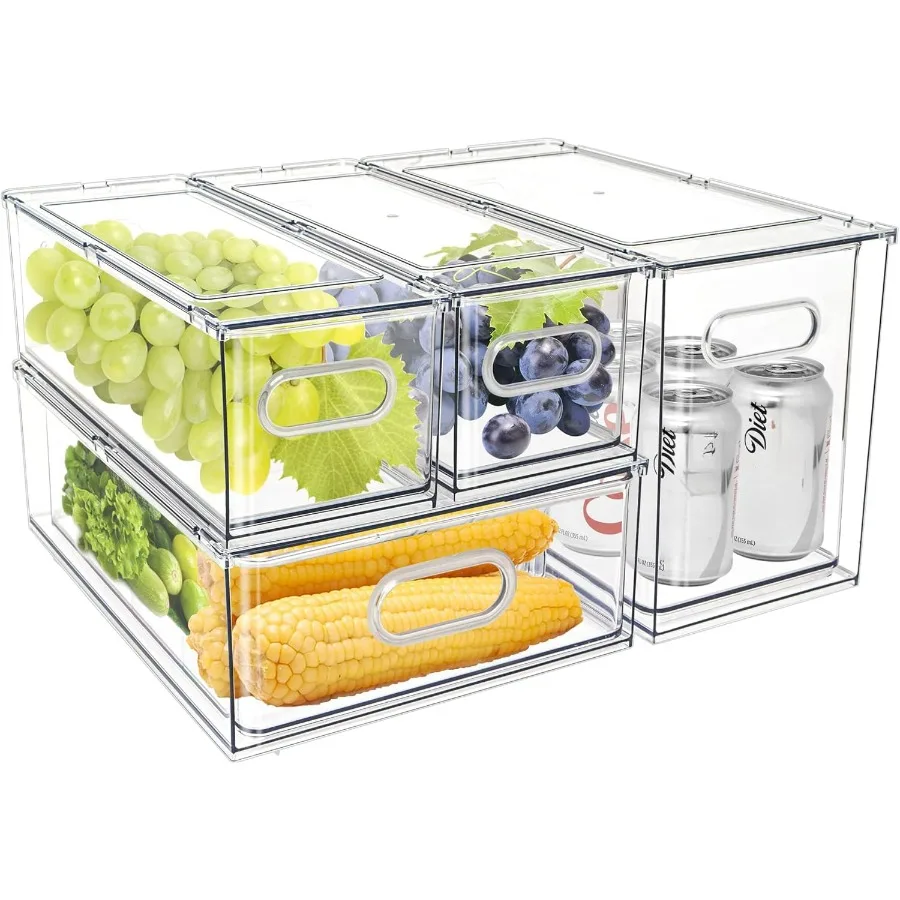 درج ثلاجة MANO سحب صناديق قابلة للتكديس مع مقبض أدراج ثلاجة شفافة منظم صندوق حاوية تخزين المواد الغذائية مع Div