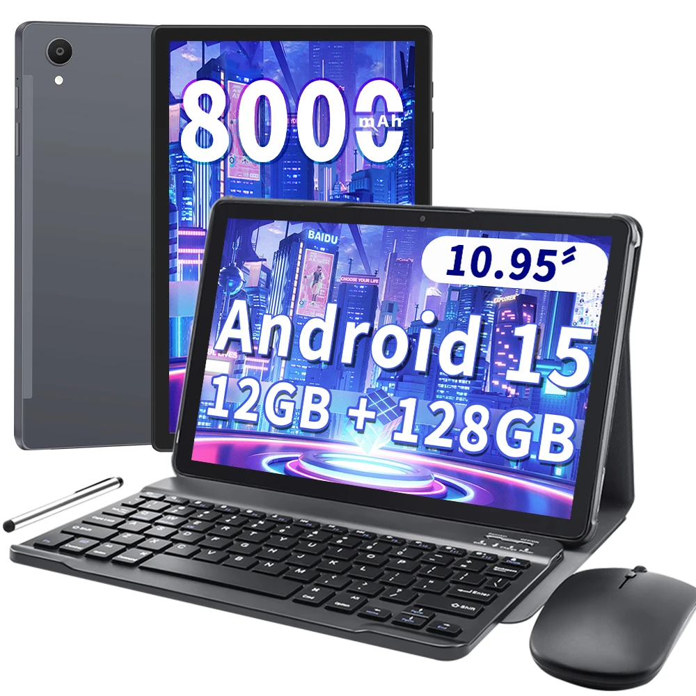 Tablet, Android 15 Tablets 2025, Tablet Android de 10,95" com CPU Octa-core 12GB RAM 128GB ROM HD IPS Touchscreen 8000mAh Bateria