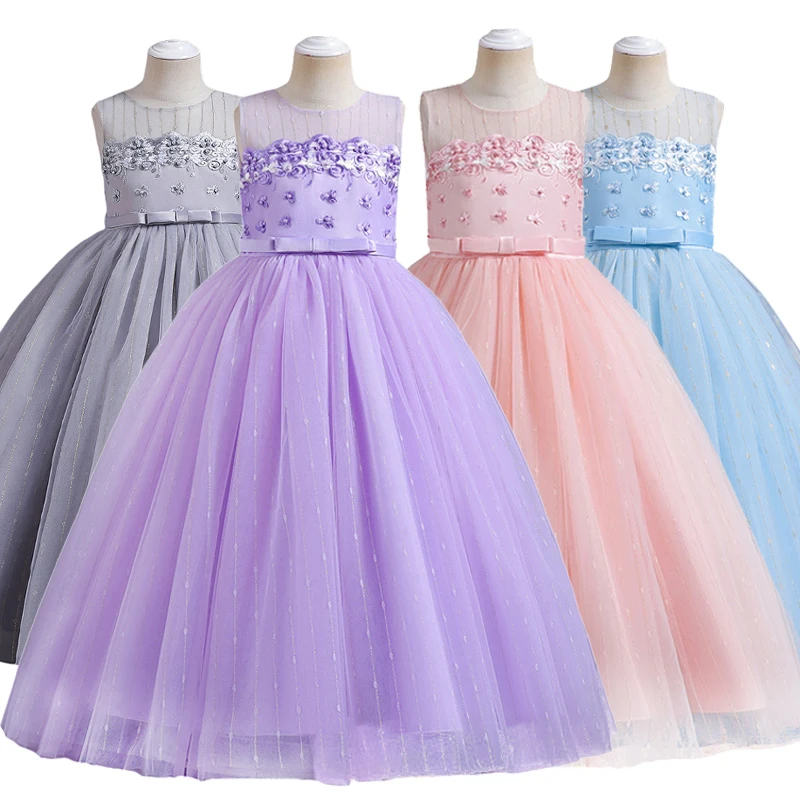 

2023 Summer Girls Princess Dress for Birthday Christmas Ceremonies Wedding Party Junior Bridesmaid Lilac Pink Blue Tulle Dress