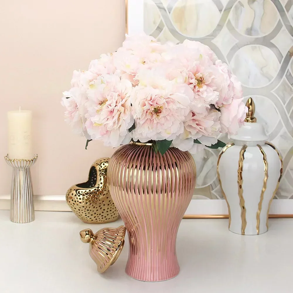 Nordic Flower Vase Golden Ceramic Jar Big Vases Electroplated General Cans Crafts Decorative Decorative Storage Tanks with Soft