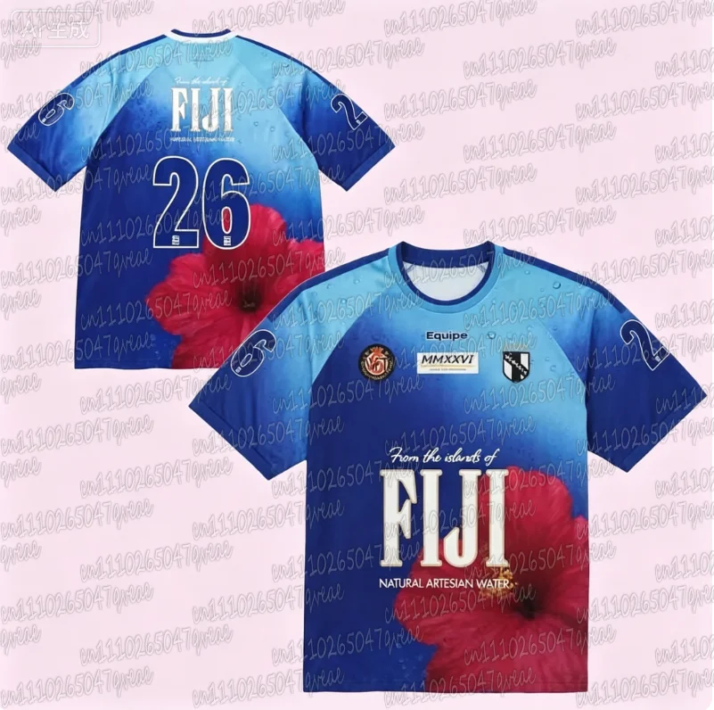 SS26 Farbverlauf-Druck Fußballtrikot-Set Fiji Mineral Water Drop Floral Locker Sitzendes T-Shirt Kurzarm Atmungsaktiv Familien-Set – Detail 4