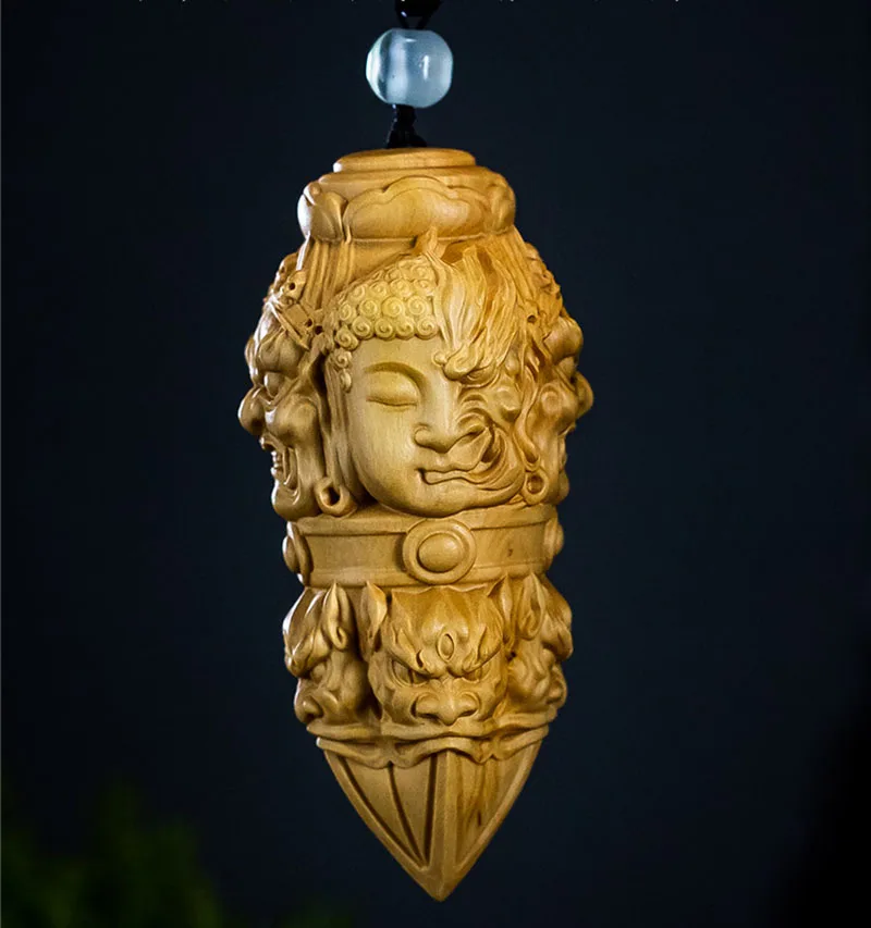 XS738- 8.8 Vajra Pestle Boxwood Sculpture Wood Carving Gada Mallet Statue Lucky Pendant Buddha Home Decor