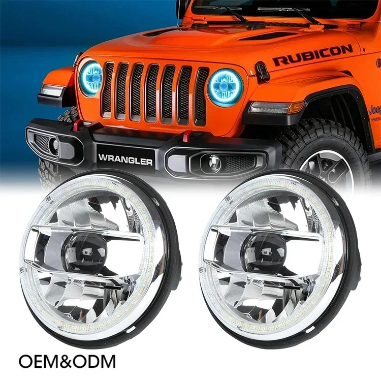 

Детали модификации автомобиля ApolloV, проекционные фонари H4, автомобильные ангельские глазки Drl, универсальные круглые 7-дюймовые светодиодные фары Wrangler TJ JK JL