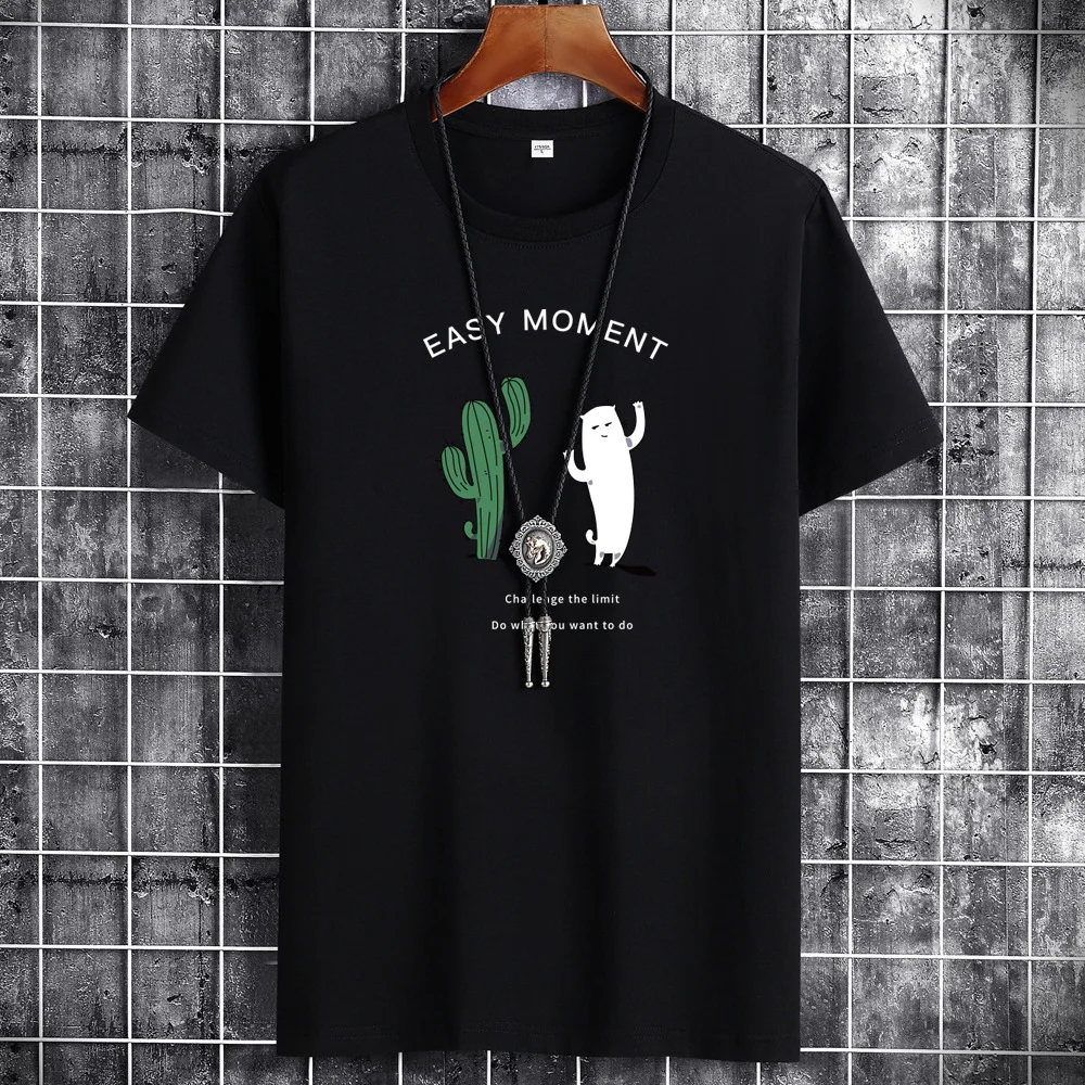 JFUNCY Summer plus Size Men's T-Shirt Cartoon Print Customizable Hand-Painted Unique Design Casual Fashion Top
