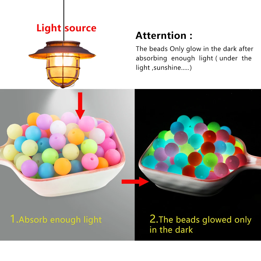 12/15MM Luminous Silicone Beads Round Glow In The Dark Silicone Loose Beads DIY Bracelet Necklace For Jewelry Making