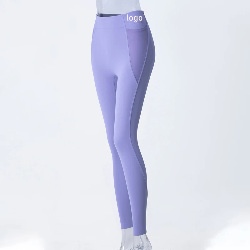 Leggings Women's High Waist Yoga Pants Hip Lifting Running Sports Fitness Pocket Mesh Splicing Wholesale Customized Logo