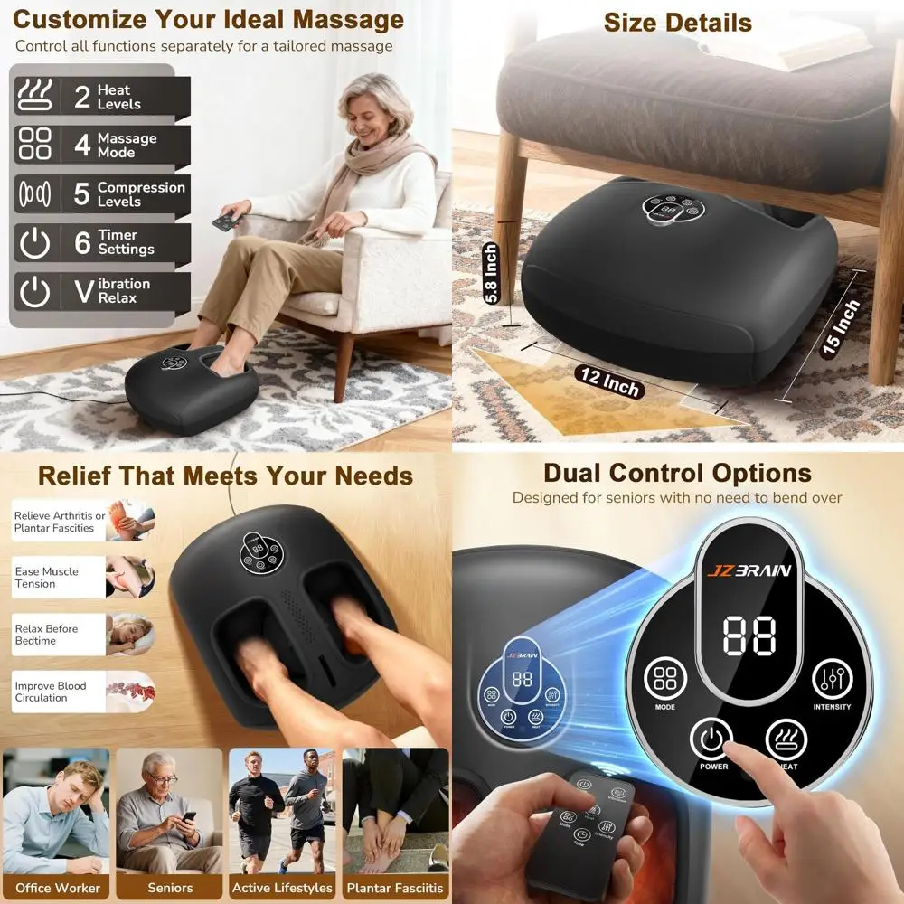 

Heated Deep Kneading Foot Massager with Vibration & Compression for Plantar Fasciitis and Neuropathy - Unisex, Ideal for Home or
