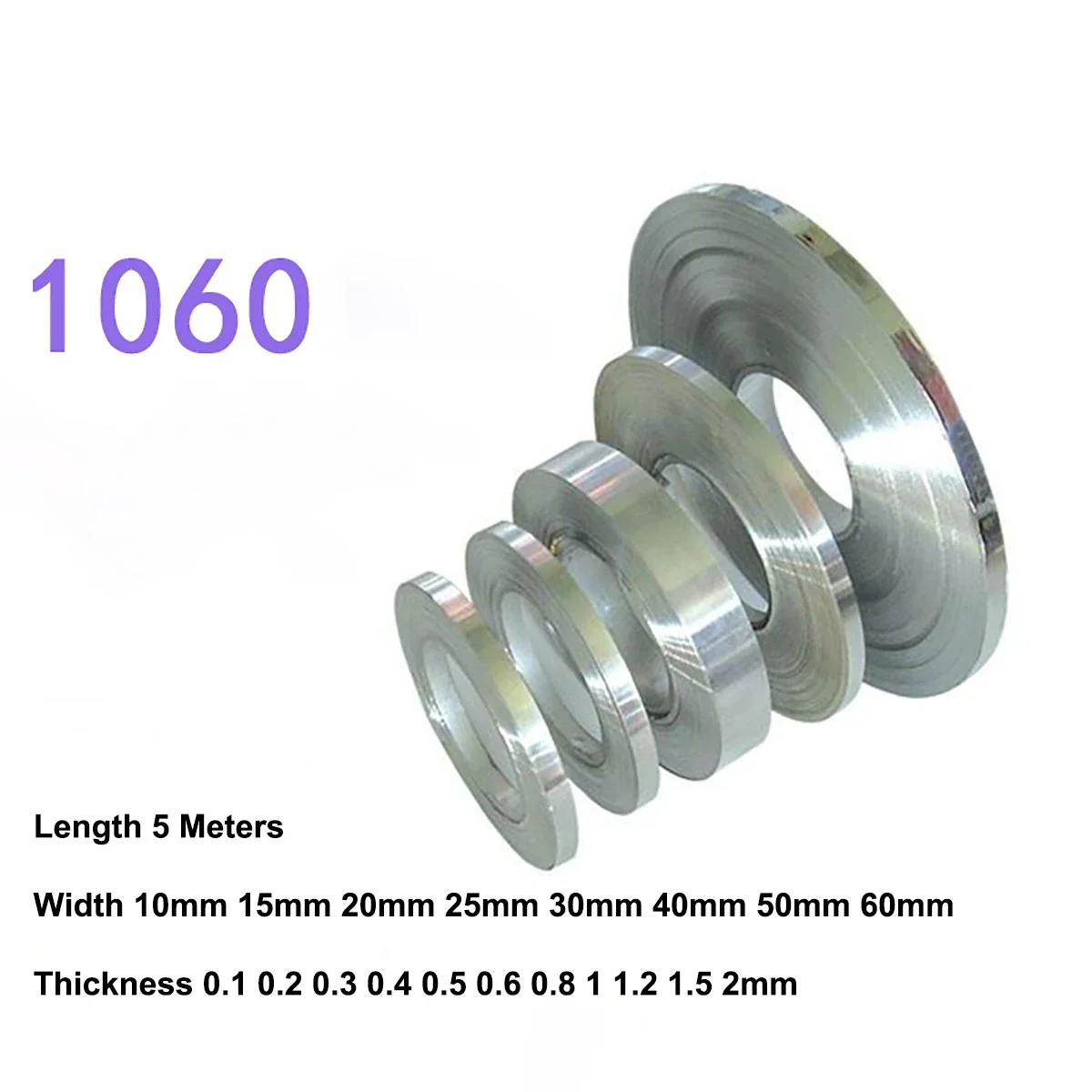 5M 1060 Aluminum Strip Thick 0.1mm - 2mm Width 10 15 20 25 30 40 50 60mm Aluminum Foil Thin Sheet Plate for DIY Material Washer