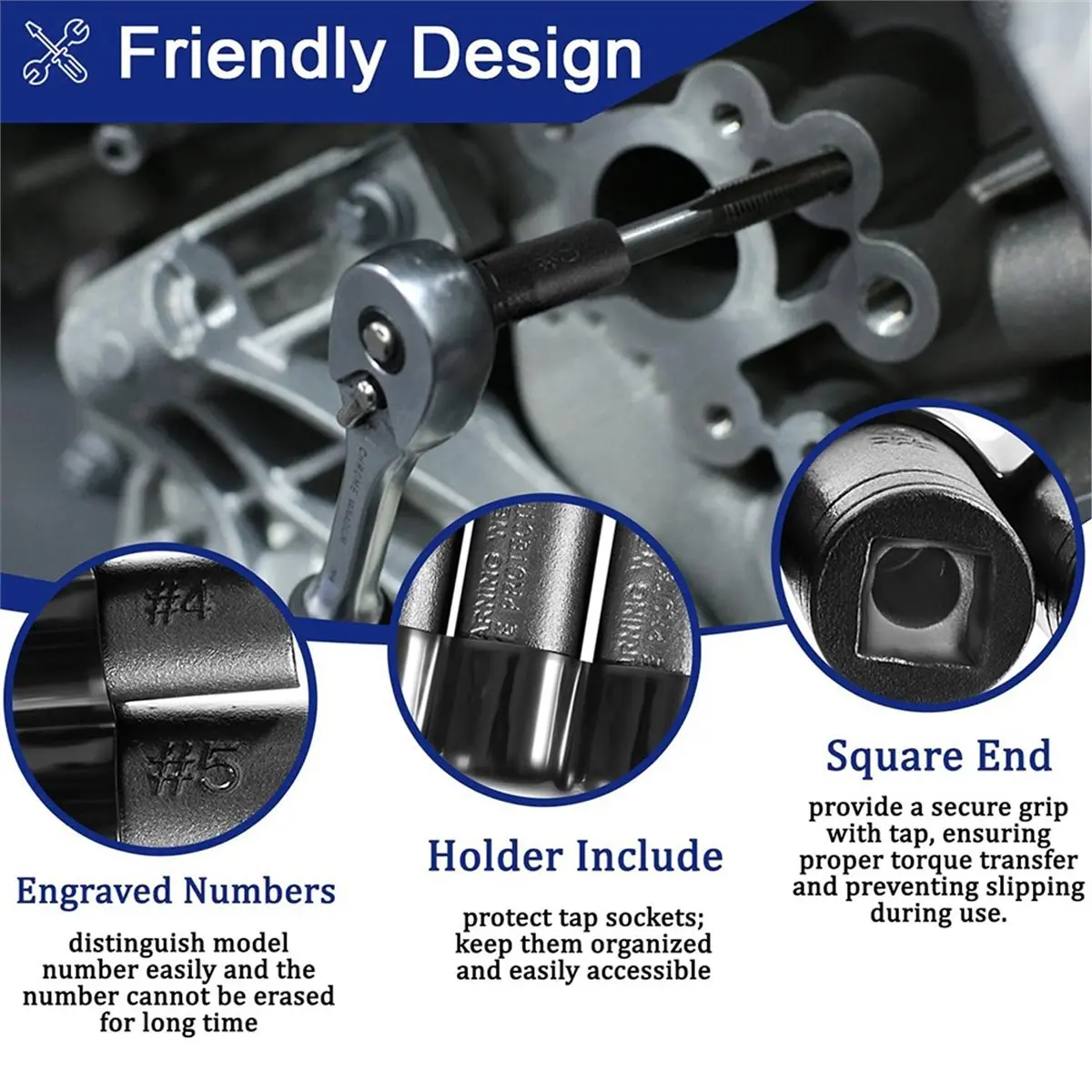 ABZT 70500 Tap Socket Set Use with 1/4in & 3/8in Drive Fit Fractional Standard Tap Thru 1/2in & 1/8in NPT Taps Metric 12mm