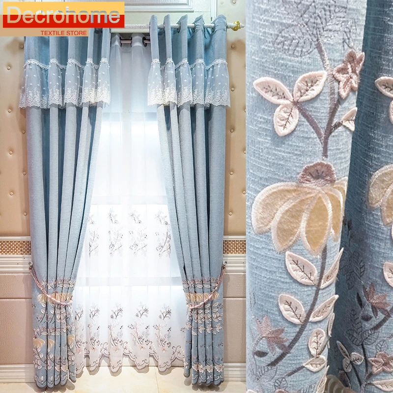 New Three-dimensional Relief Embroidered Window Screen Thickened Chenille Curtains for Bedroom Living Room French Window Balcony