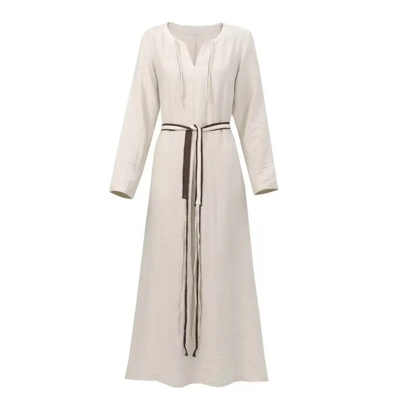 

DAZCOS Long Undergarment Chemise Dress Medieval Linen Underdress with Belt Renaissance Chemise Peasant Dress Cosplay Costume