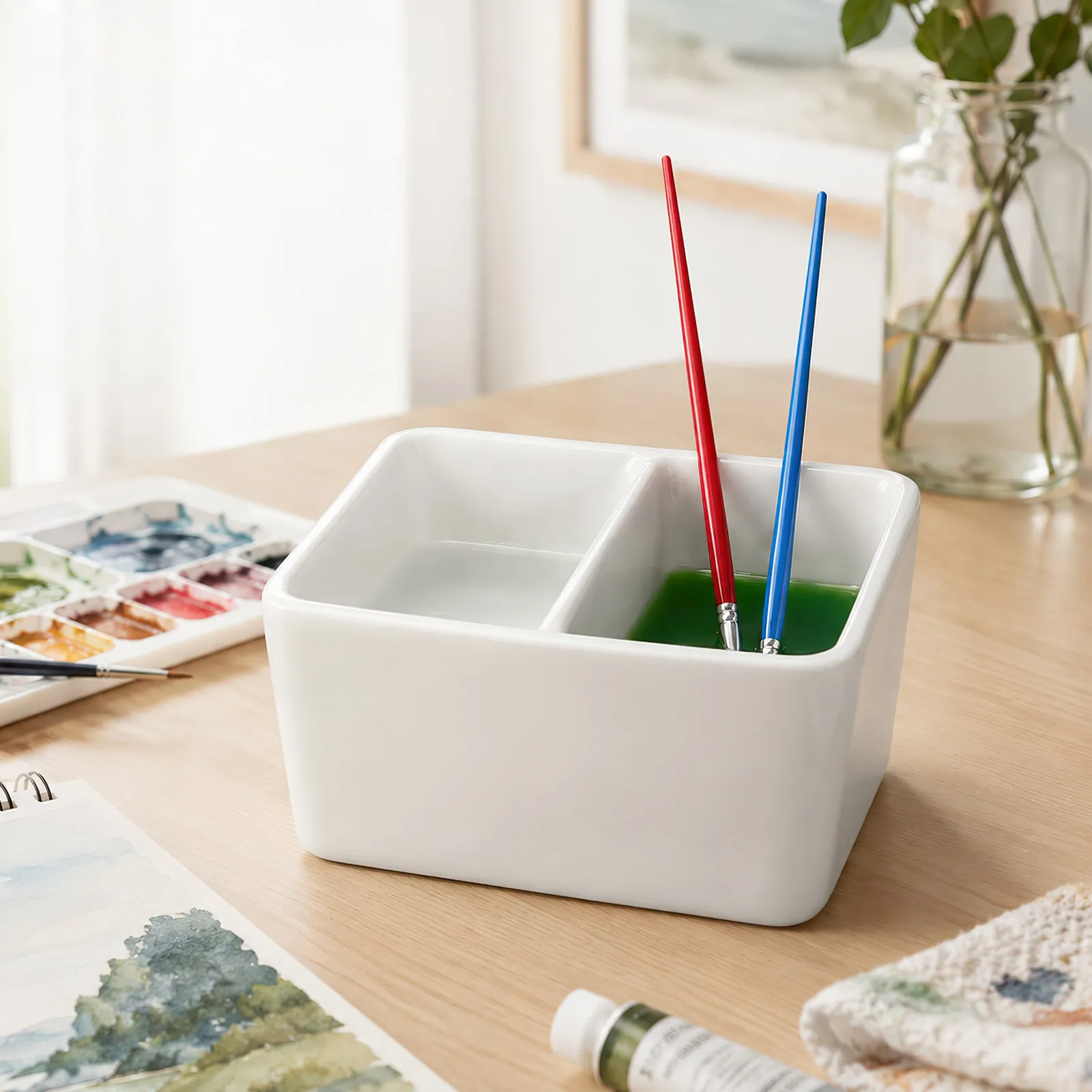 Calligraphy Painting Ink Bowl Ceramic Ink Dish Large Capacity Sturdy Wear Resistant Lightweight Portable for Students Artists
