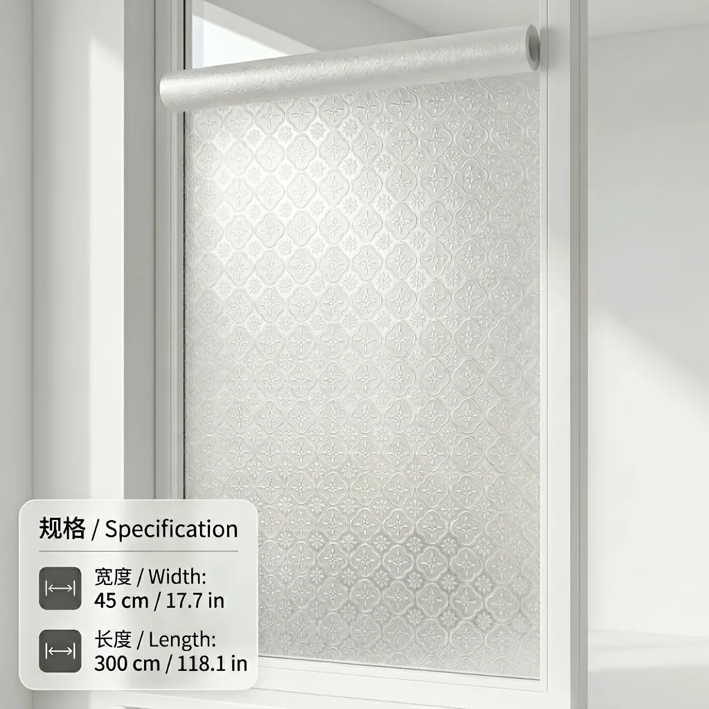 Frosted Privacy Window Film Static Cling No Glue Removable for Bathroom Kitchen Sliding Door Cabinet Partition Glass