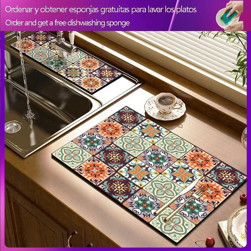 Kitchen Mat Drain Pad Dish Drainer Absorbent Dish Drying Mat Drain Rug Coffee Draining Pad Cup Placemat Kitchen Mat Rugs