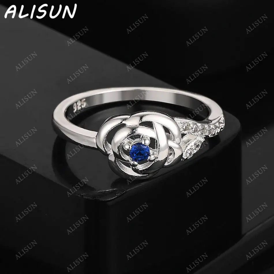 

ALISUN 925 Sterling Silver Size 7-10 Blue Zircon Ring For Women Fashion Jewelry Charm Grace Noble Wedding Accessories
