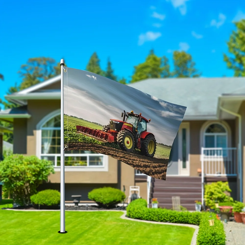 Vibrant Tractor Farm Scene Garden Flag Durable 100 Percent Polyester Outdoor Display