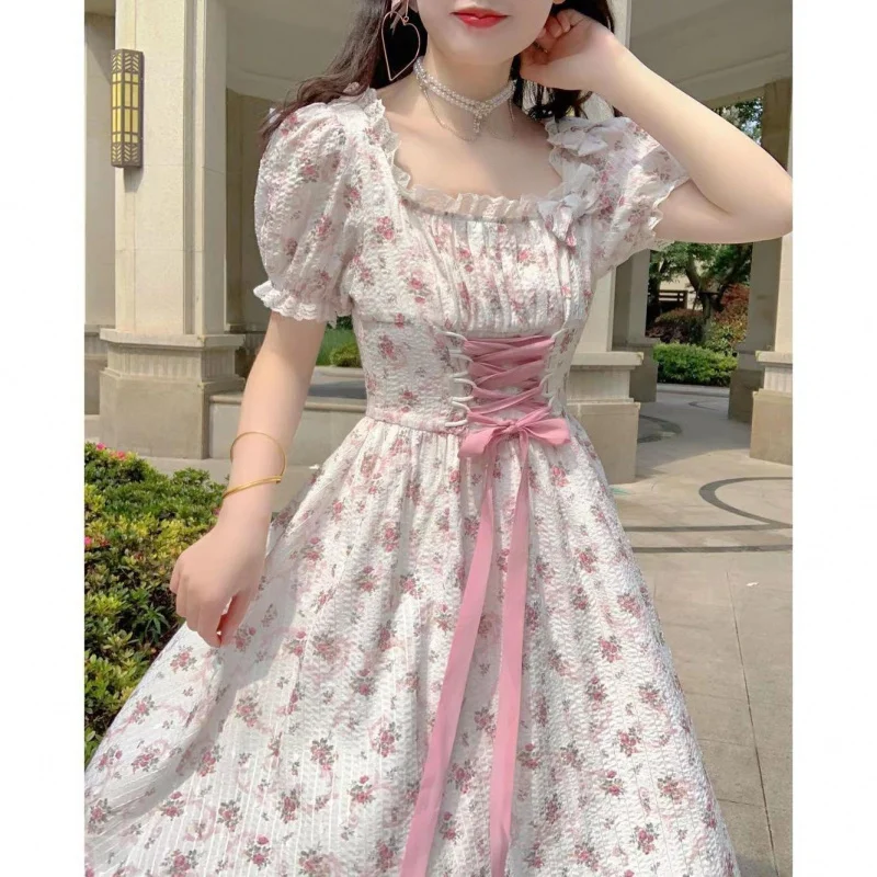 

Lolita VintageLolita Lolita French Design Sense Niche Sweet First Love Floral Long Dress for Women Summer Fresh Gentle Japanese
