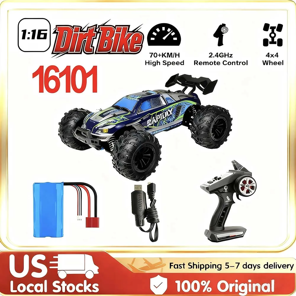 

1:16 4WD 70+KM/H High Speed RC Car with Box All Terrain Application 2.4G Remote Control Car with LED Dirt Bike Toys for Children