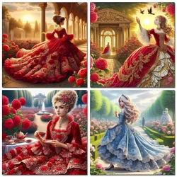 Diy Diamond Painting Retro Princess Skirt Full Rhinestone Art Beautiful Red Rose Dress Woman Mosaic Embroidery Cross Stitch Kit