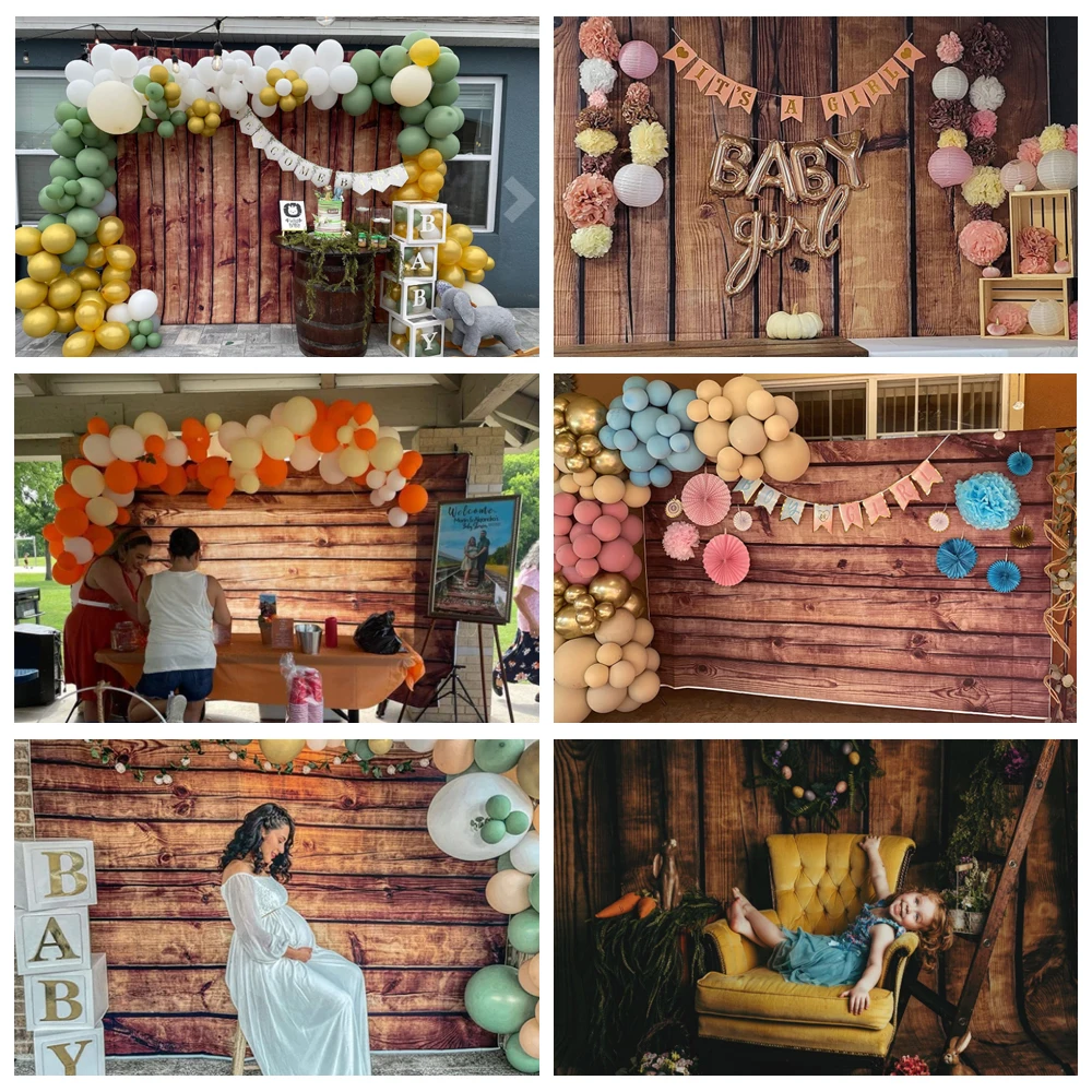 Rustic Brown Wooden Background for Photography Wood Backdrop Baby Shower Birthday Party Banner Kids Pets Portrait Photo Shoot