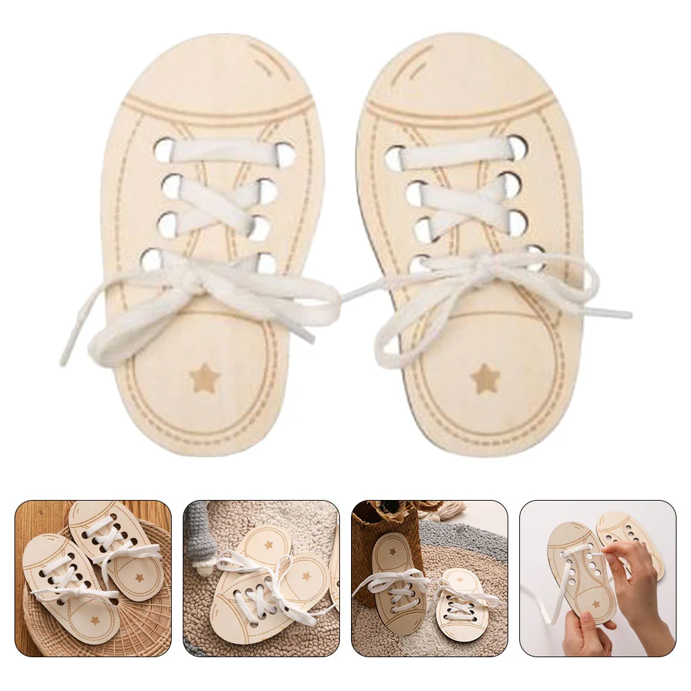 2 Pcs Learning Toys Kids Shoe Laces Practicing Shoelace Tying Boards Puzzle Practice for Wooden Threading